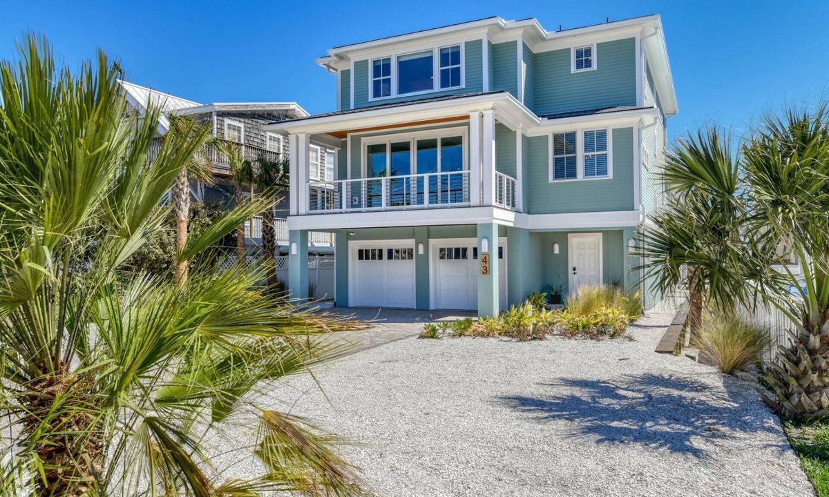 Vilano Beach House | Luxury Home Steps to Beach! 4 Masters, Firepit, Ping Pong, Putting Green, EV charger, Balconies