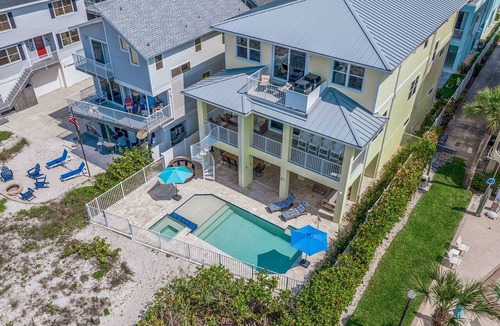 Indian Shores House | Beach Front Breeze Paradise – Gulf-Front Luxury w/Heated Pool, Hot Tub, Balconies & Sunset Views