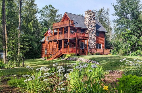 Alanson House | Bear Cabin - Waterfront - Huge Yard + Hot Tub - Peaceful Setting - EV Charger