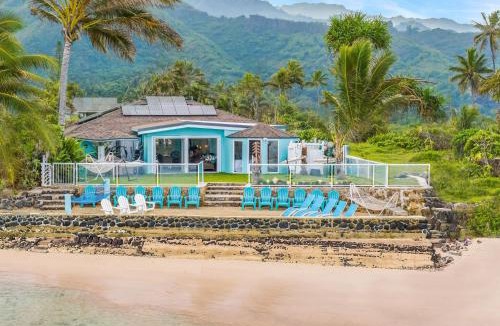 Hauula Villa | Corner Luxury Ethereal Hawaii Beachfront Estate for Monthly Rental with Private Beach & 3 Beachfront Jacuzzis & Snorkeling Reef & Jurassic Park Film Site