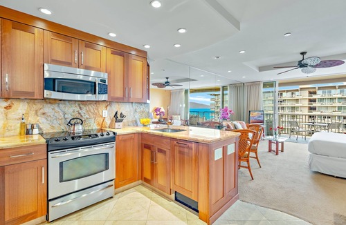 Kaanapali Condo | Maui Resort Rentals: The Whaler 1015 - Gorgeously Remodeled 10th Floor Interior Courtyard Studio, Spectacular Ocean and Mountain Views!