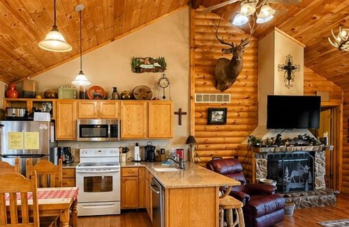 Notch Estates Cabin | Rustic Log Cabin w/Fireplace 10 min to Silver Dollar City Screened Porch