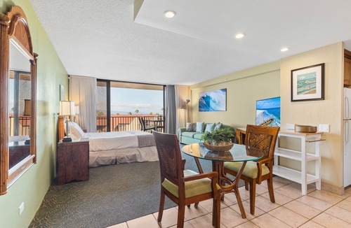 Historic Lahaina Front Street Apartment | Spacious studio with a splash of ocean view