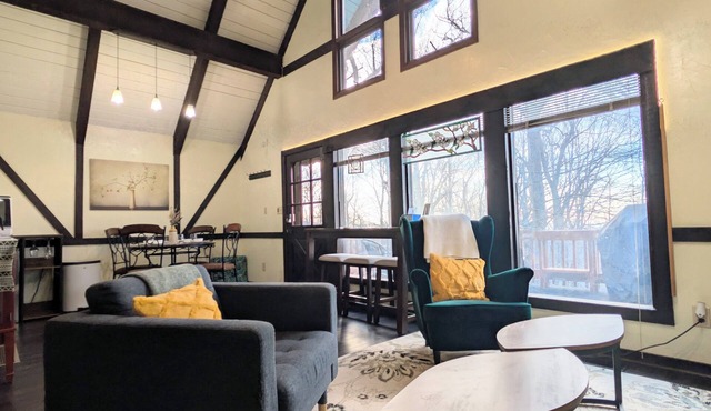 Fun, spacious mountain chalet with theater, game room, fire pit, & views!
