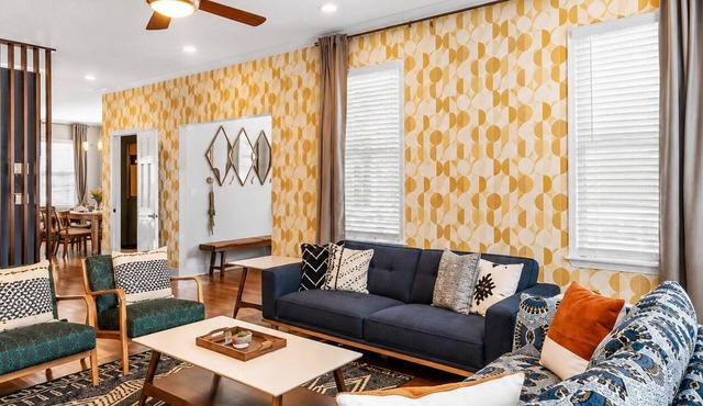 Trendy 2-King-Bed retreat with a cool patio, arcade fun, top eateries & easy downtown access.